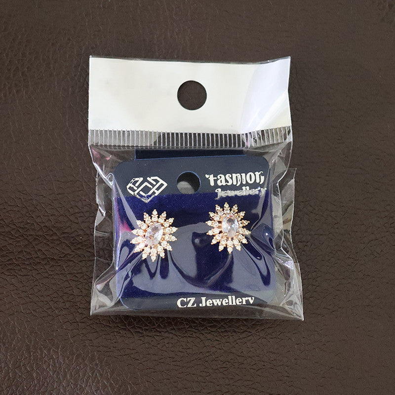 Elegant Oval Floral CZ Stone Stud Earrings for Women