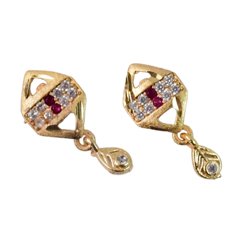Trendy Geometric Gold Earrings with Sparkling Stones & Drop Charm