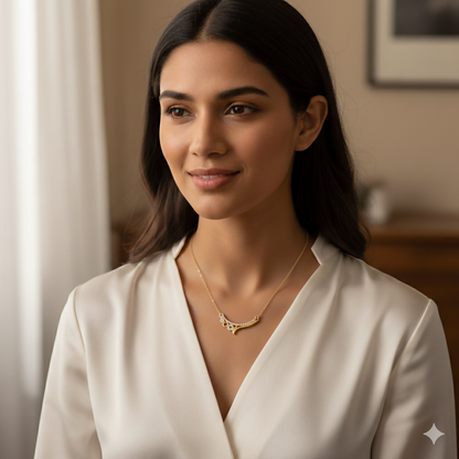 Gold Plated Pink Stone Curved Pendant Necklace Chain For women and girls