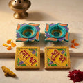 Decorative Shubh Labh Diya Set for Diwali Pooja, Rangoli Home Festival Decor Gift