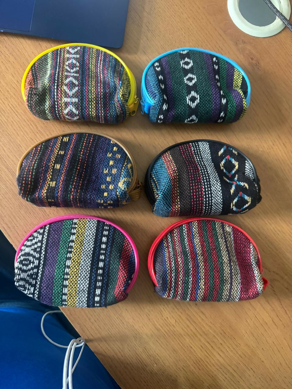 Ethnic print coin pouch in hand showing size