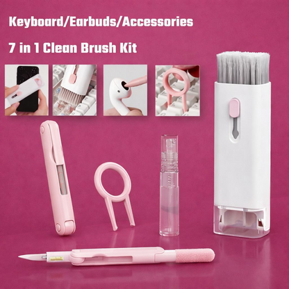 7-in-1 Keyboard & Earbuds Cleaning Kit with Brush Spray Tools – Pink