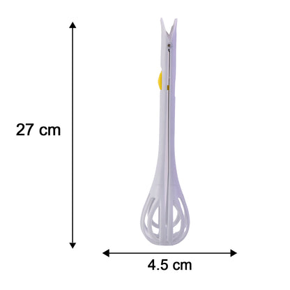 Side view of lightweight manual egg beater showing its durable plastic construction.