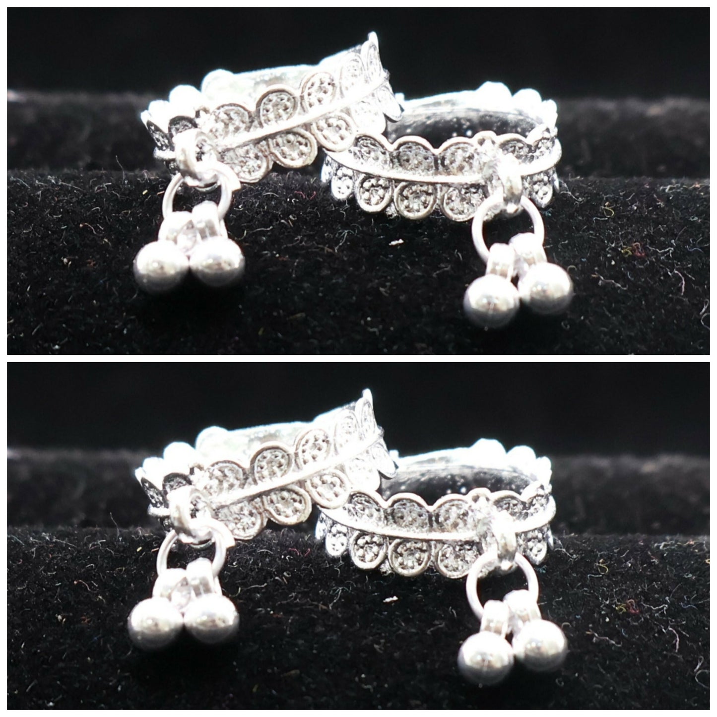 Silver Adjustable Toe Ring Bichiya with Ghungroo Charm for women and girls Combo Pack of 2