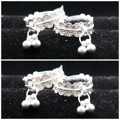 Silver Adjustable Toe Ring Bichiya with Ghungroo Charm for women and girls Combo Pack of 2