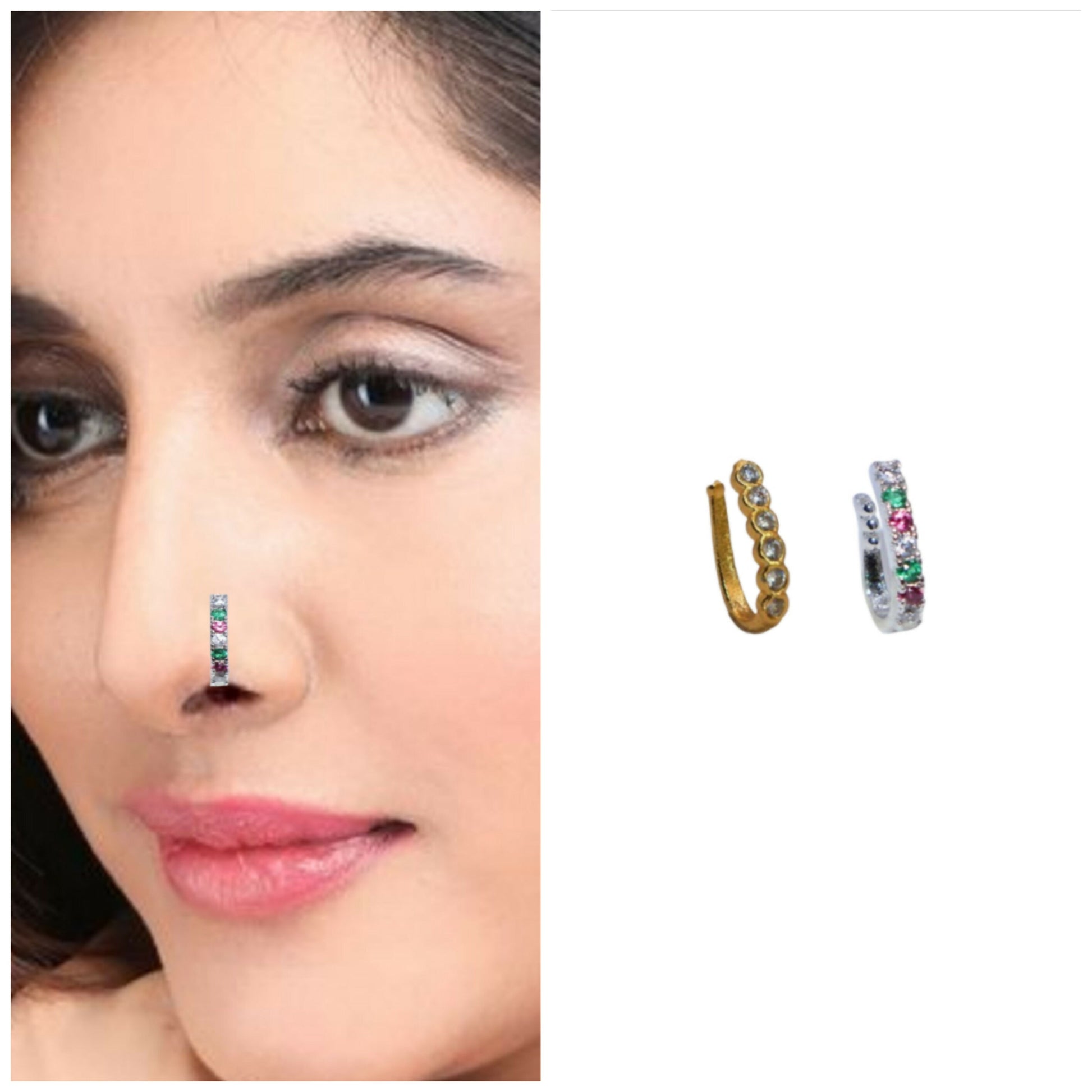 Designer Gold/Silver Non-Piercing Nose Clip Set Combo Pack of 2