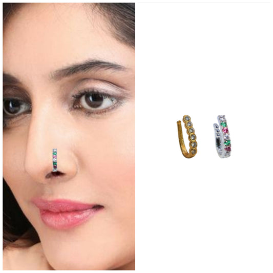 Designer Gold/Silver Non-Piercing Nose Clip Set Combo Pack of 2