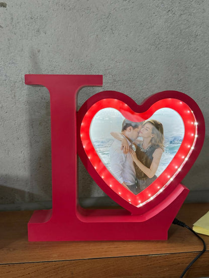 Love Heart LED Photo Frame and mirror with Warm Lights for Couples & Gifting