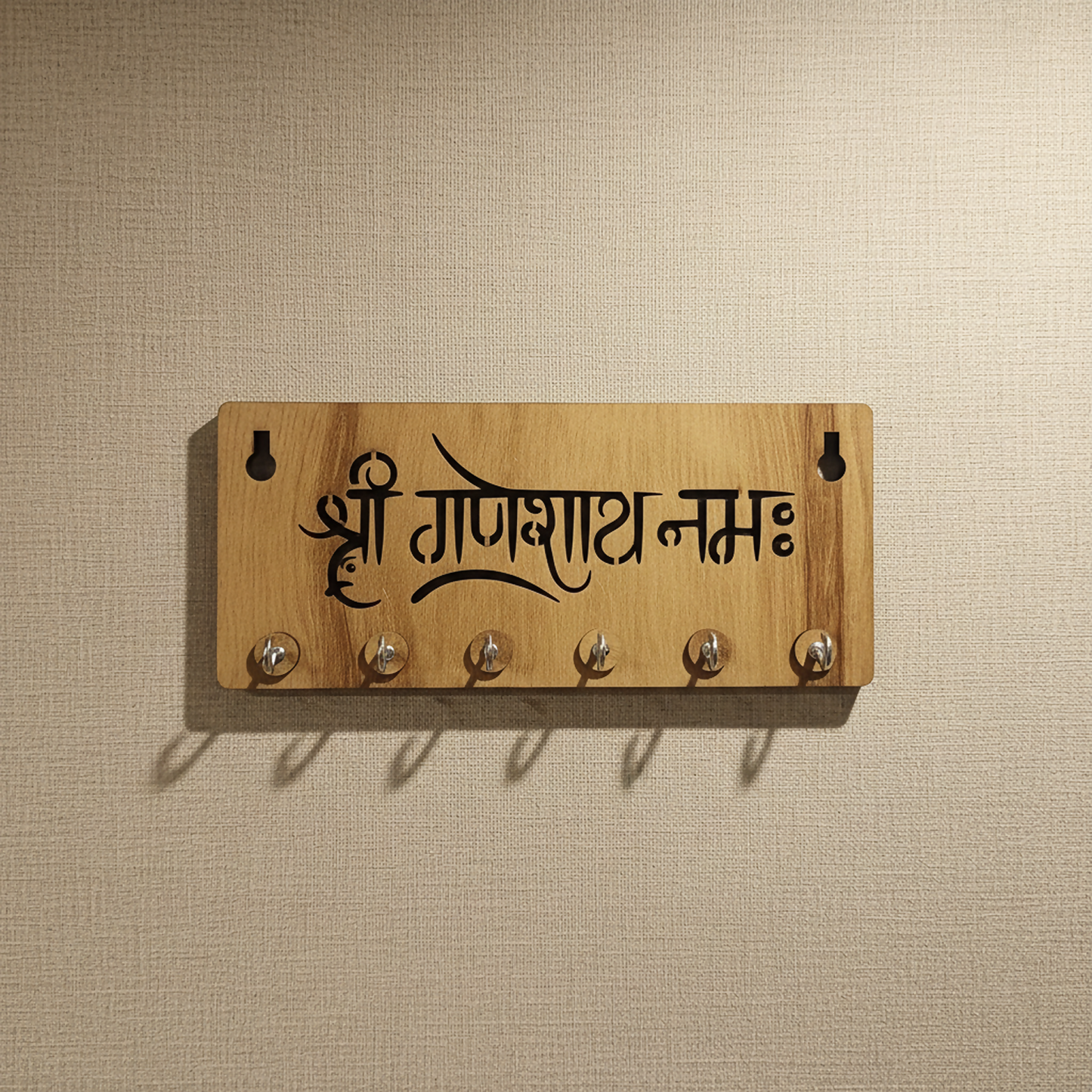 Shri Ganeshay Namah Wooden Key Holder for Wall – Premium MDF Ganpati Wall Key Organizer | Spiritual Home Décor