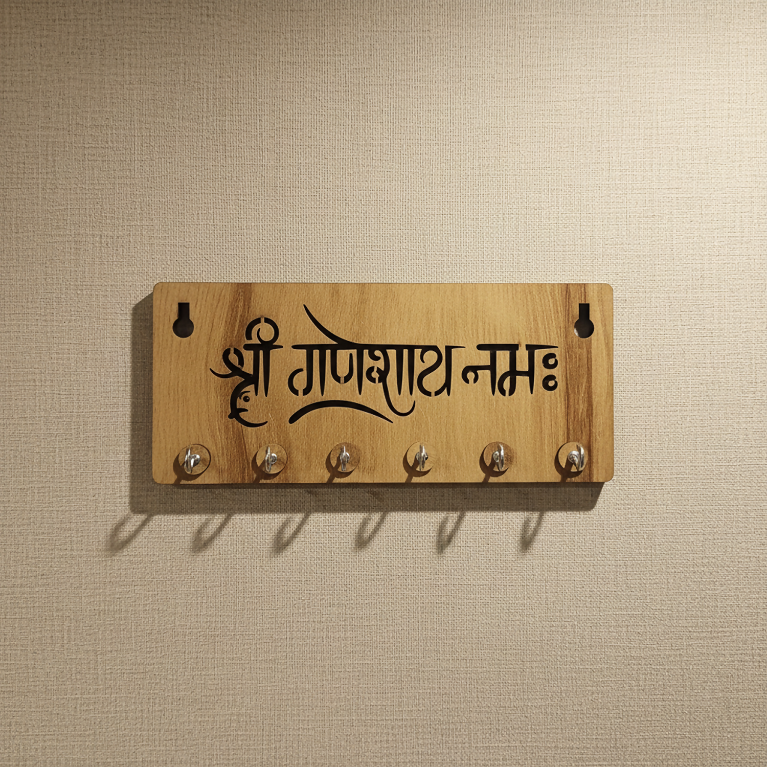 Shri Ganeshay Namah Wooden Key Holder for Wall – Premium MDF Ganpati Wall Key Organizer | Spiritual Home Décor
