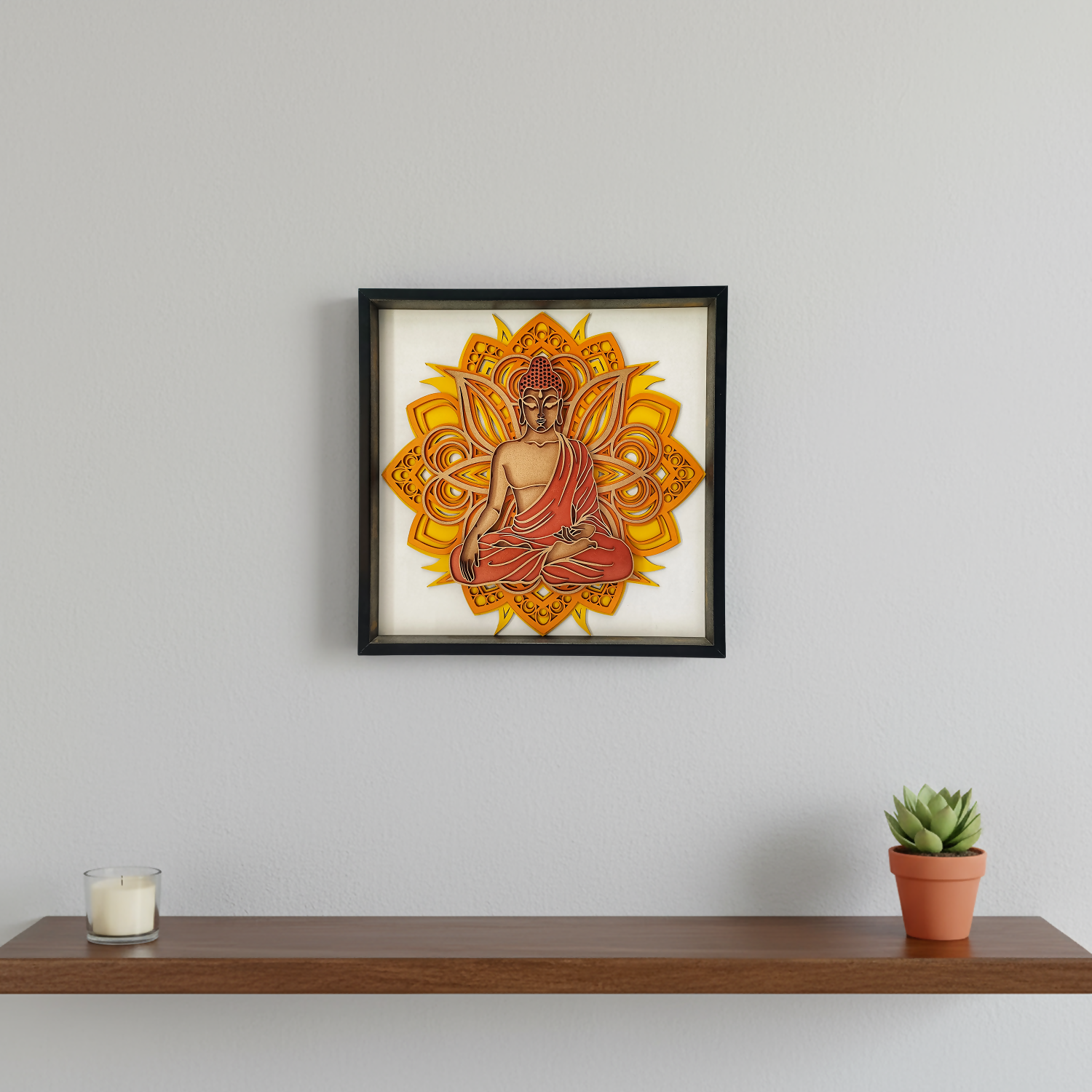 Handcrafted Wooden Buddha Wall Art – Multi-Layer 3D Wall Frame | Peaceful Mandala Design | Spiritual Home Decor Gift | Handmade Indian Artwork