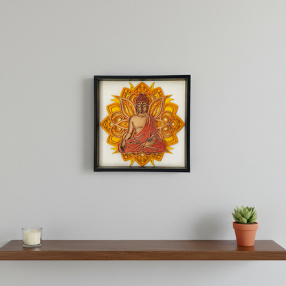 Handcrafted Wooden Buddha Wall Art – Multi-Layer 3D Wall Frame | Peaceful Mandala Design | Spiritual Home Decor Gift | Handmade Indian Artwork