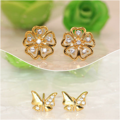 Gold Flower & Butterfly Stud Earrings Set with AD for women & girls Combo Pack of 2