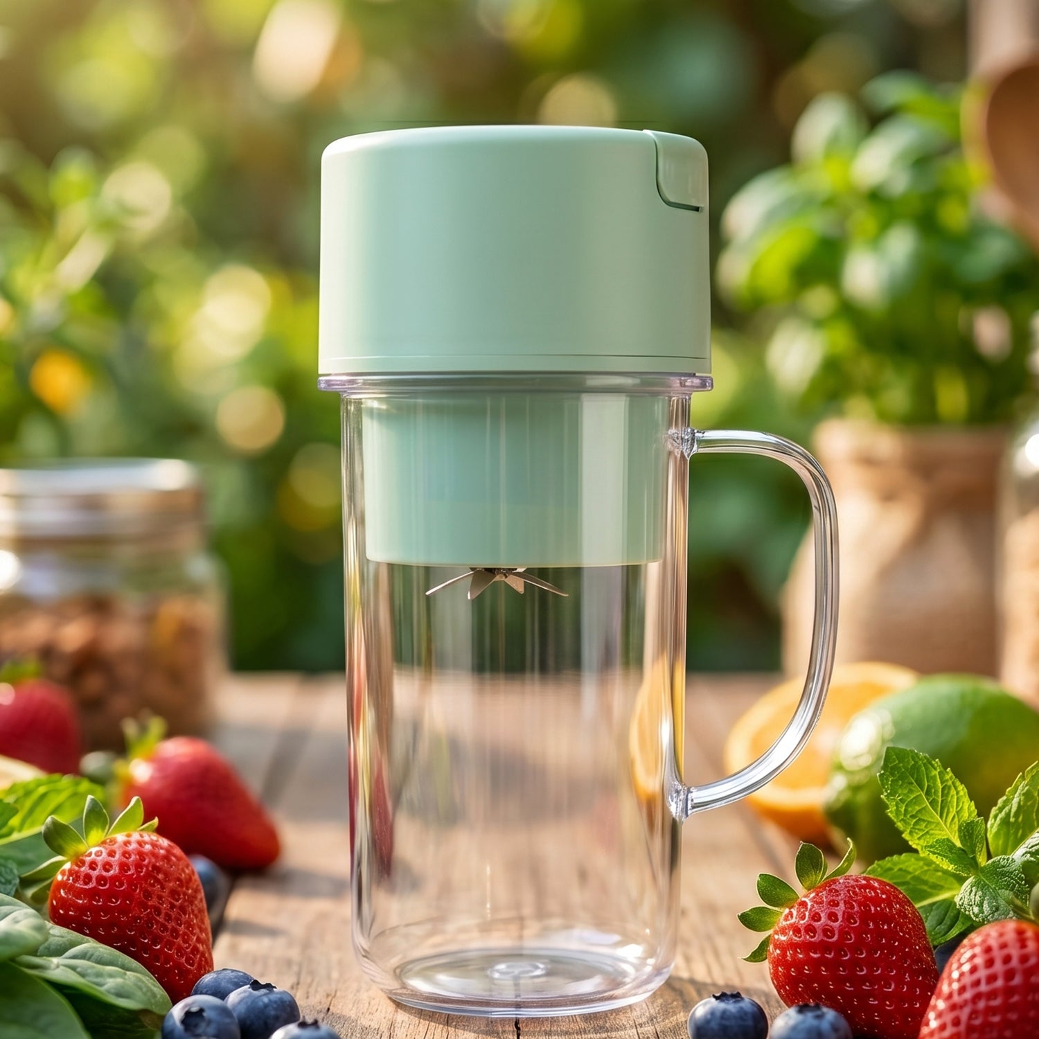 Portable electric juicer in use