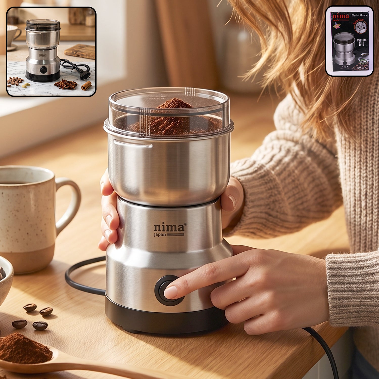 Mini Electric Grinder 150W Stainless Steel for Coffee Spice and Masala (1 Pc) product image