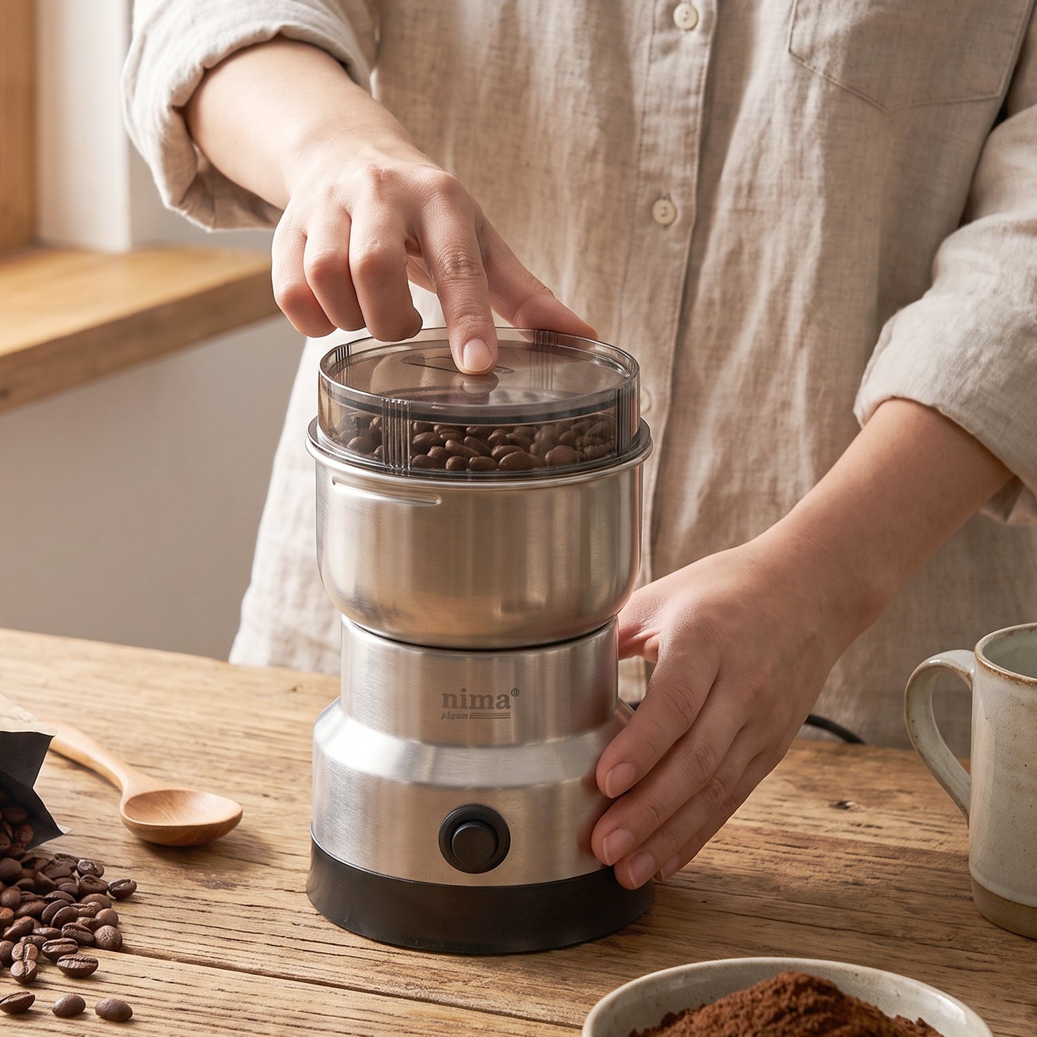 Mini Electric Grinder 150W Stainless Steel for Coffee Spice and Masala (1 Pc) view 7