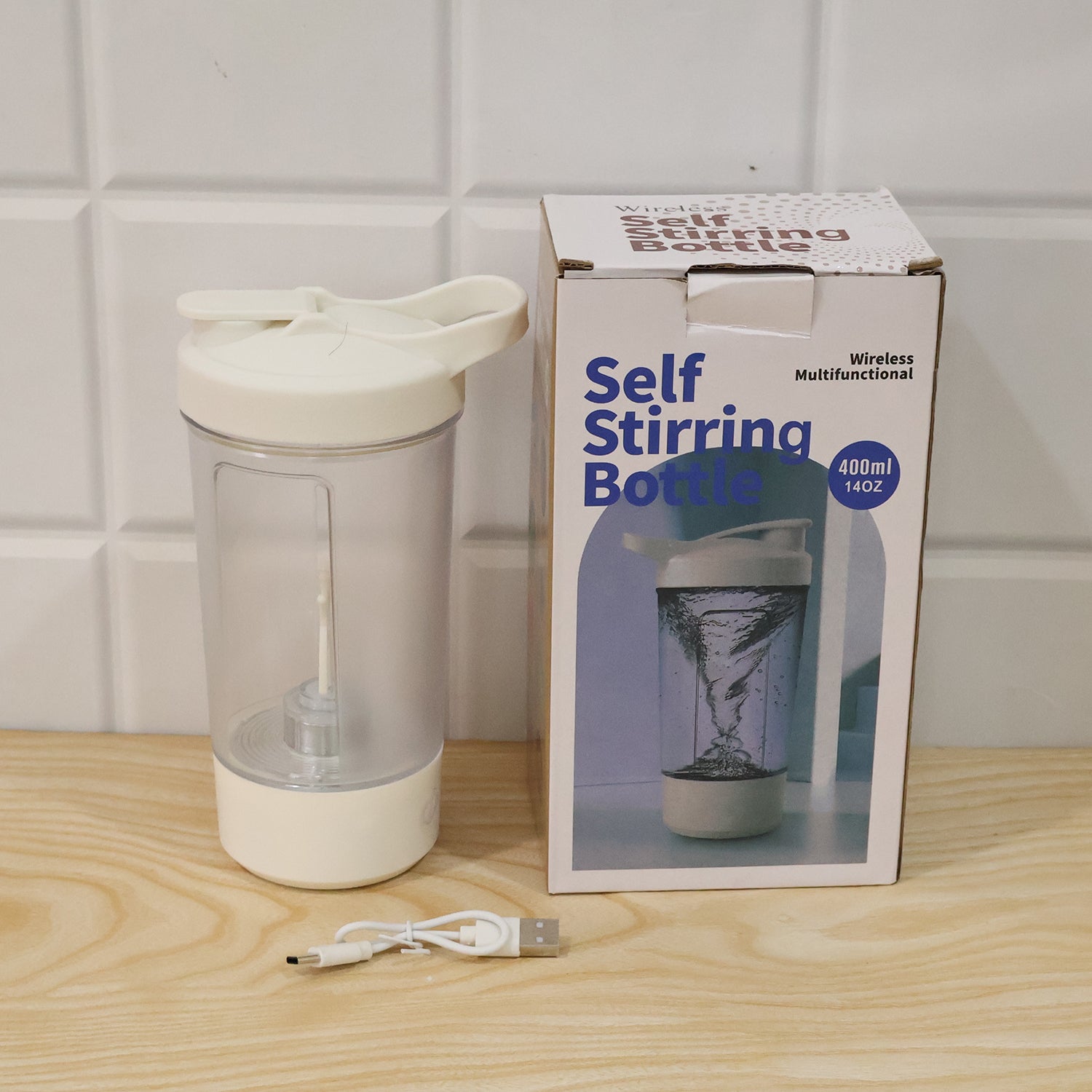 400ml USB Rechargeable Electric Self Stirring Protein Shaker Bottle (1 Pc)