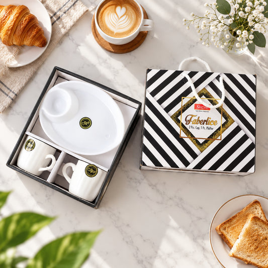 Ceramic Tea/Coffee Cup Set – 3-Piece with Platter | TableNest