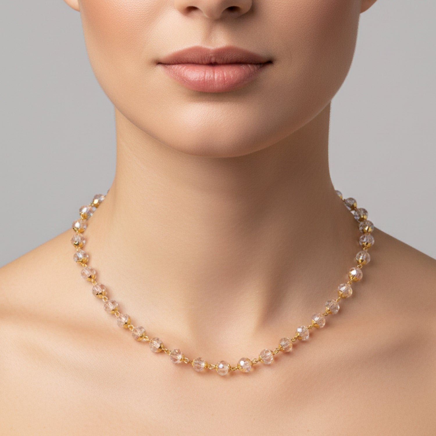 Gold-Tone Faceted Crystal Beaded Necklace – Lightweight Elegance