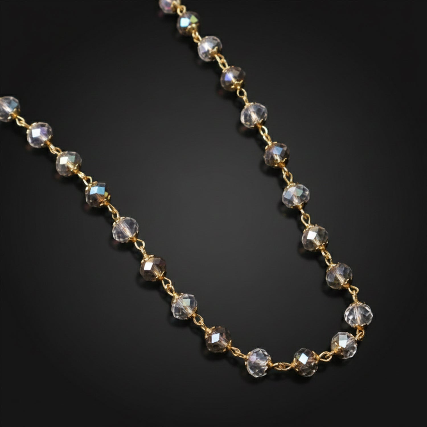 Gold-Tone Faceted Crystal Beaded Necklace – Lightweight Elegance