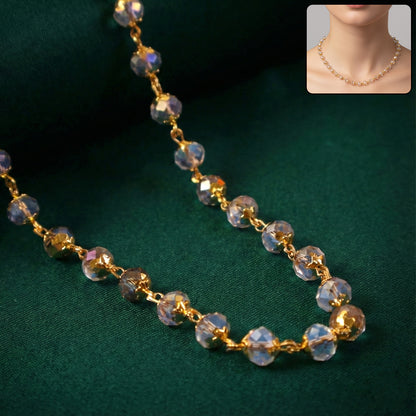 Elegant Gold-Tone Faceted Crystal Beaded Necklace (1 Pc)