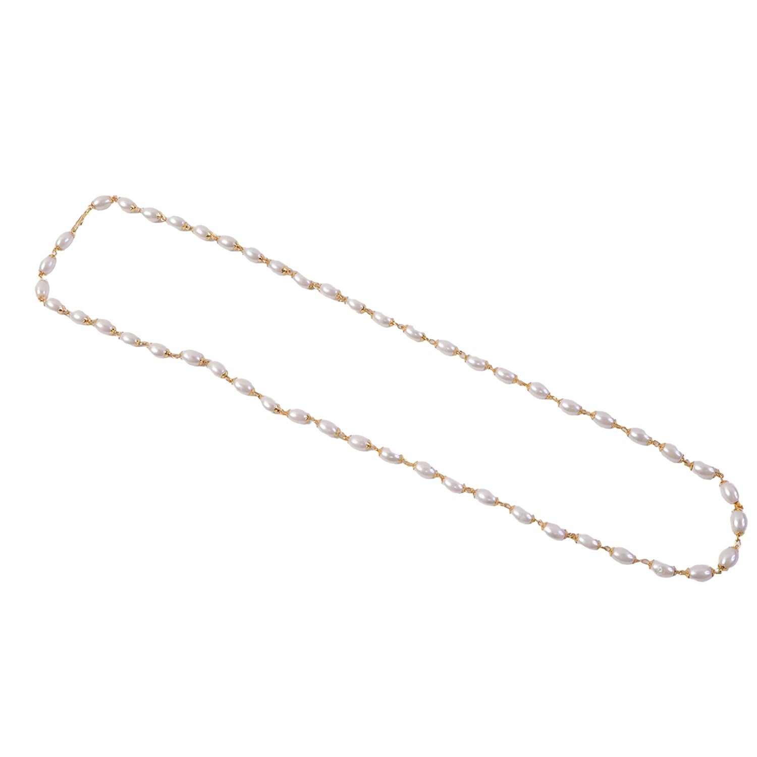 Pearl Beaded Necklace – Elegant Lightweight Gold-Tone Link Detail