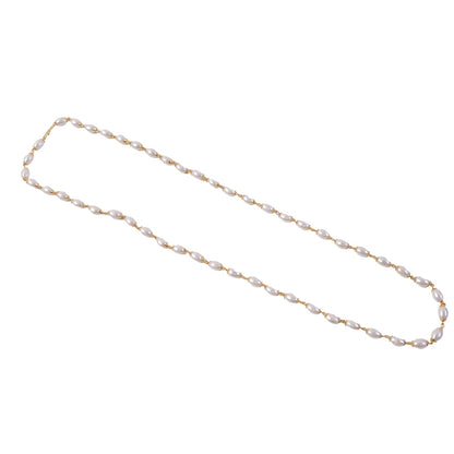 Pearl Beaded Necklace – Elegant Lightweight Gold-Tone Link Detail