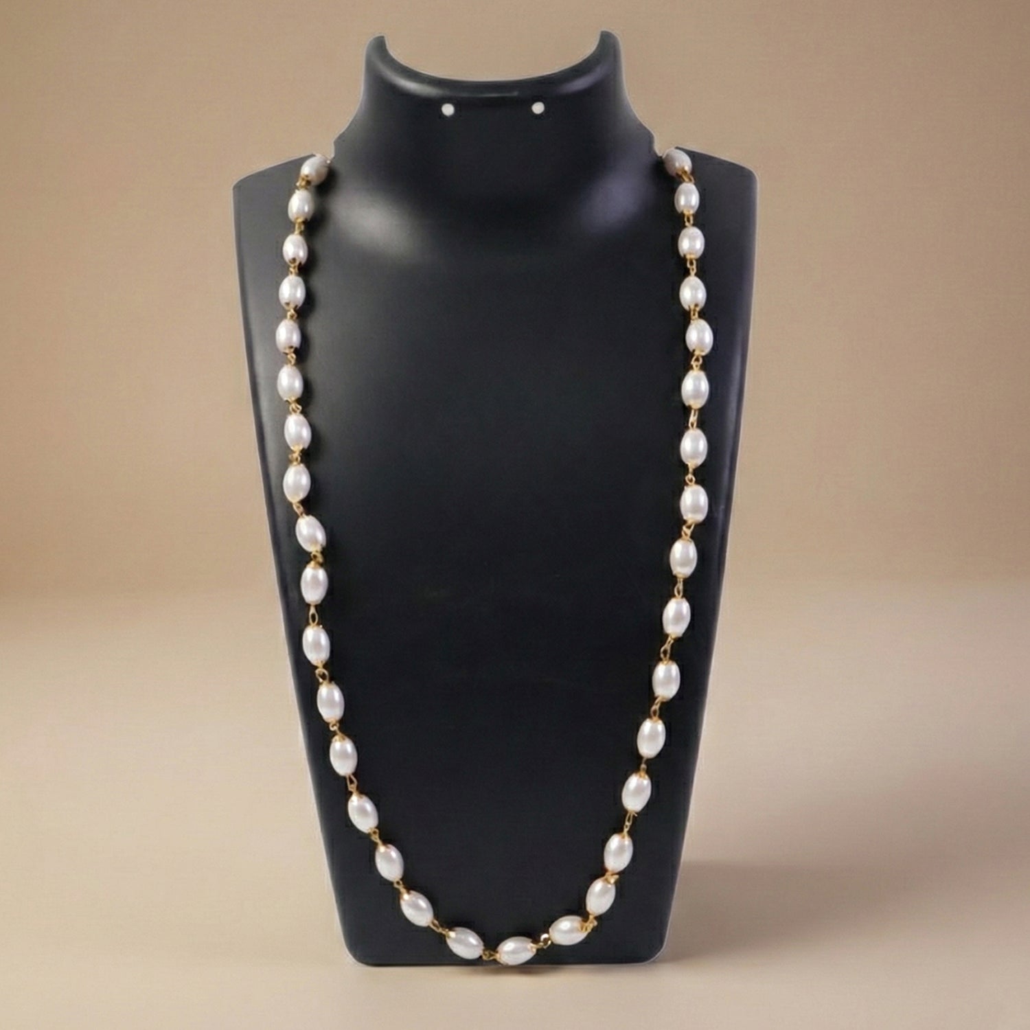 Pearl Beaded Necklace – Elegant Lightweight Gold-Tone Link Detail