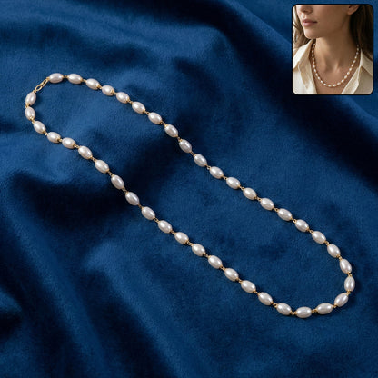 Elegant Pearl Beaded Necklace with Gold-Tone Link Detailing (1 Pc)