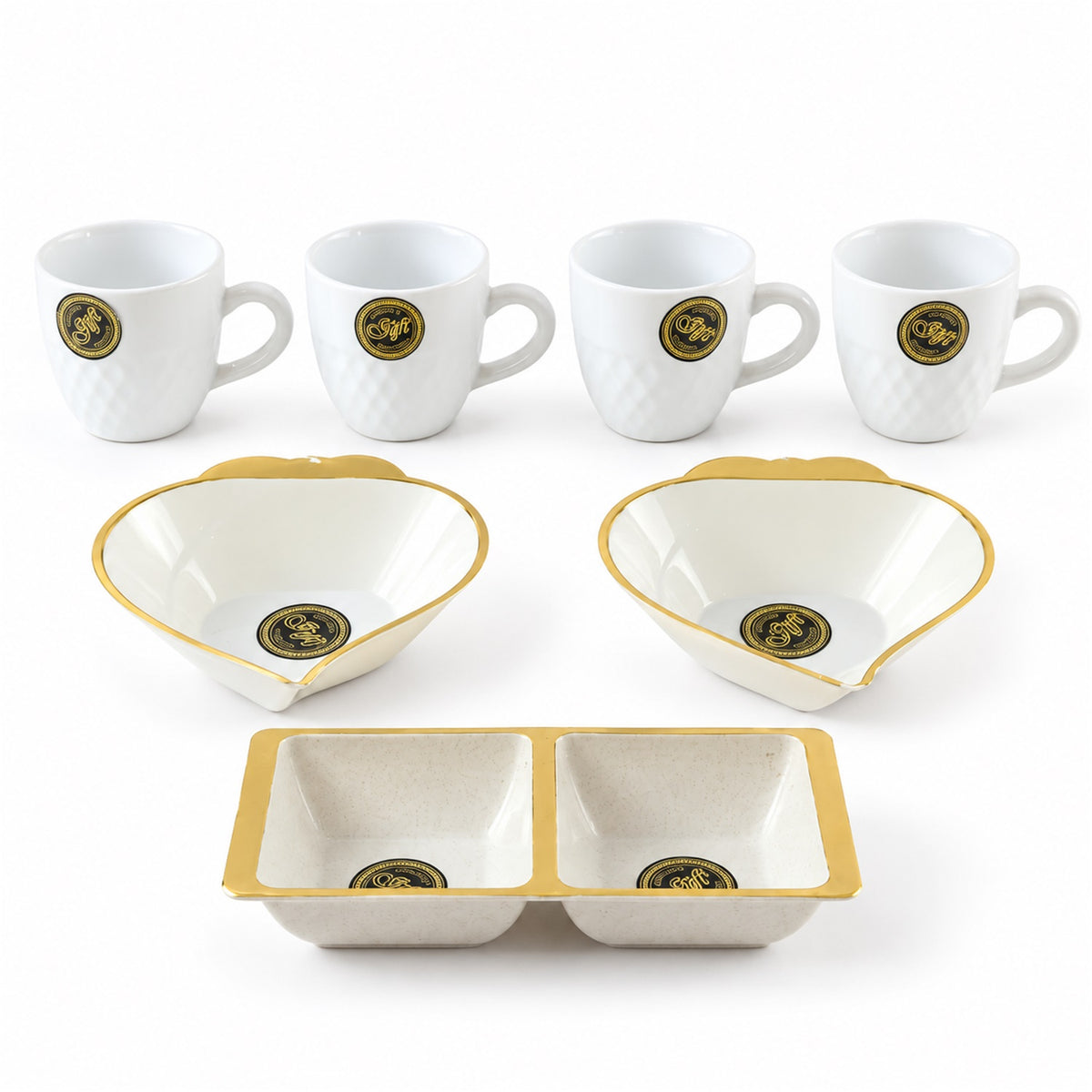 Tea Cup and Snack Serving Set with Leaf Bowls and Divided Dish (7 Pc Set)