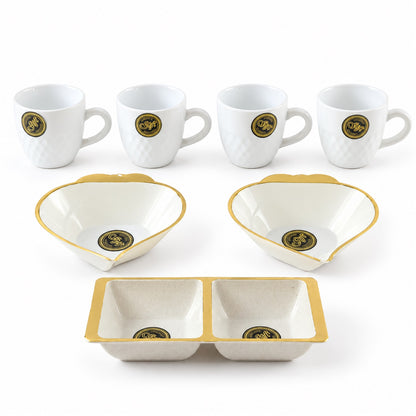 Tea Cup and Snack Serving Set with Leaf Bowls and Divided Dish (7 Pc Set)
