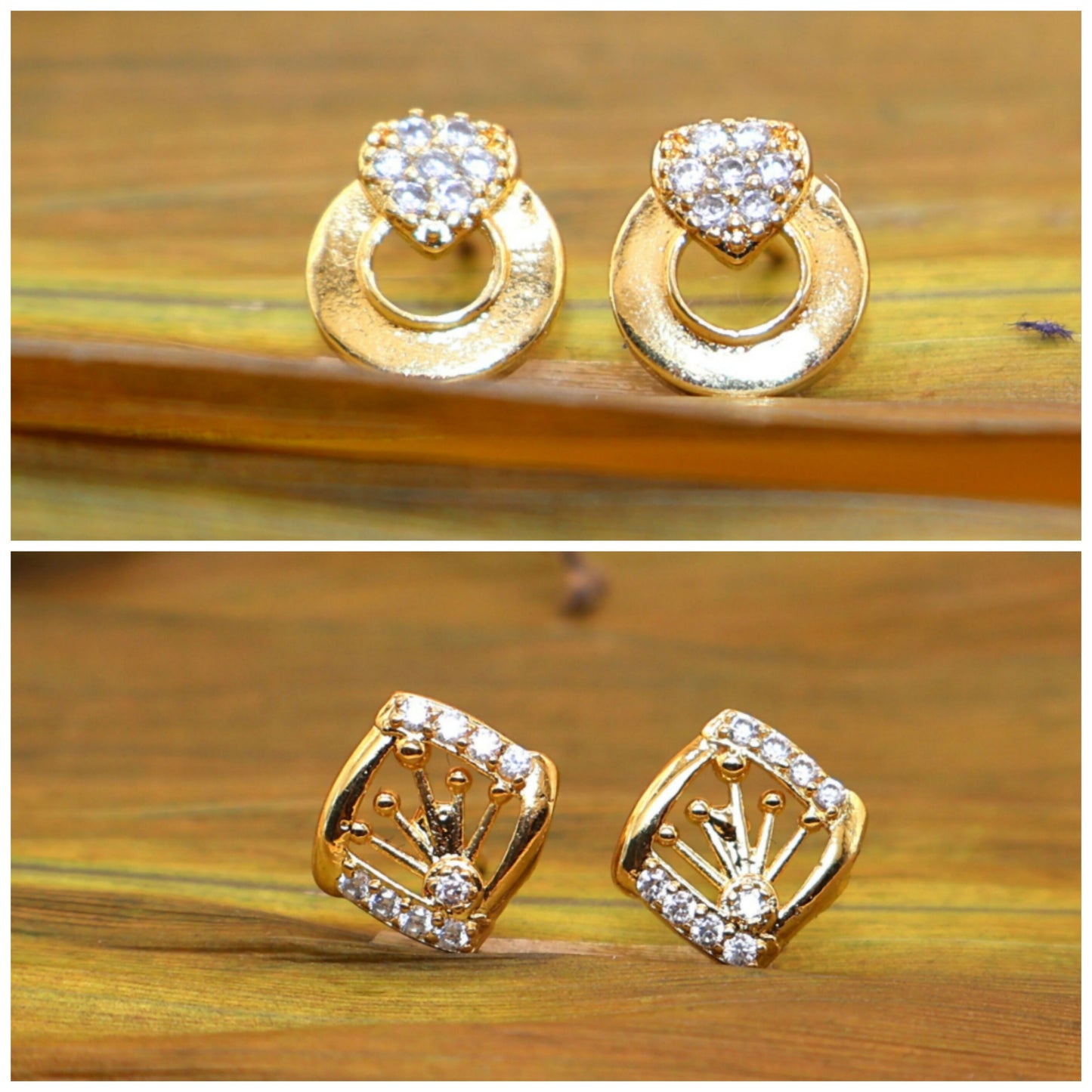 2-Pair Combo Gold Plated AD Stud Earring Set for women and girls