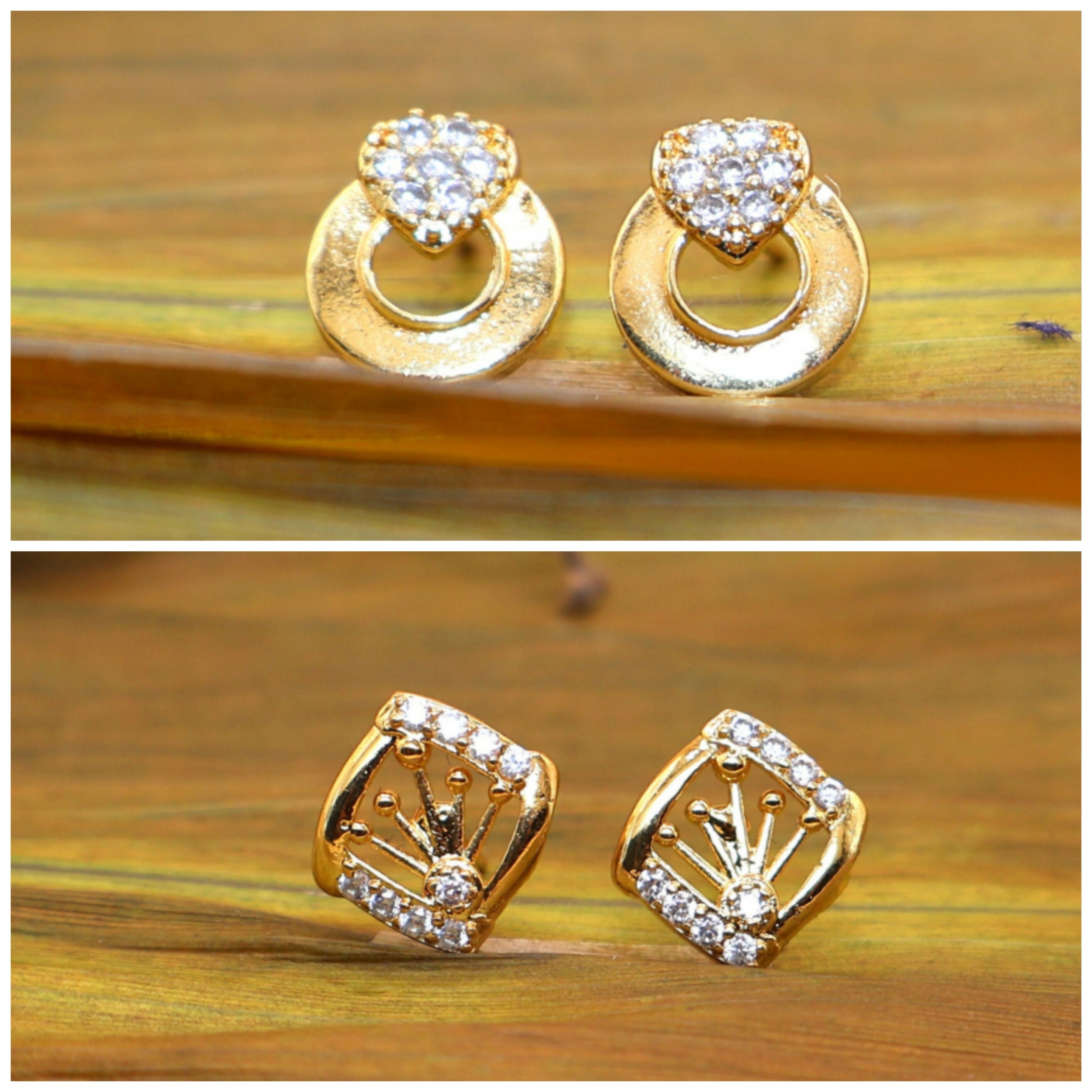 2-Pair Combo Gold Plated AD Stud Earring Set for women and girls