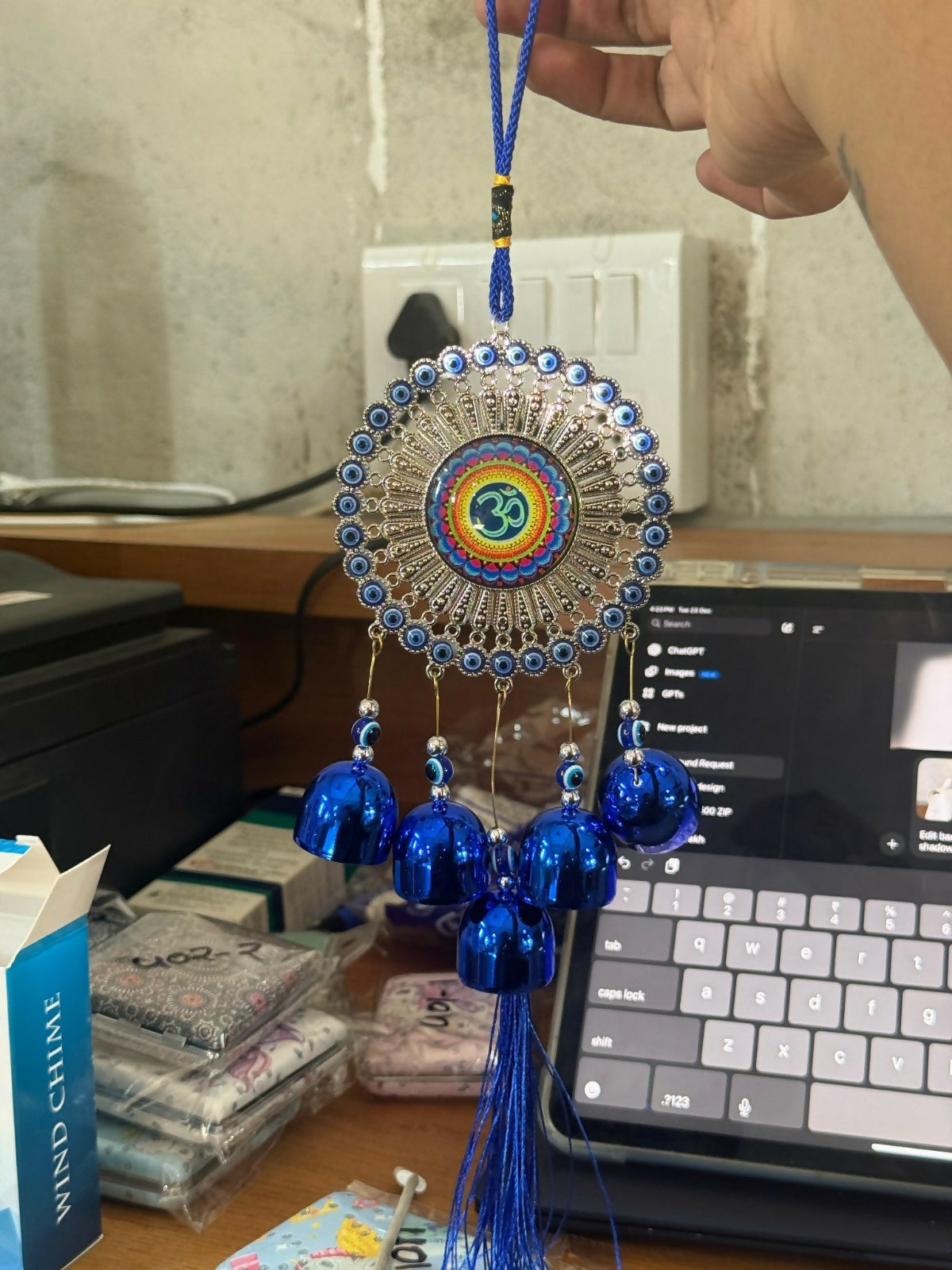 Evil Eye Hanging Decor with Bells & Tassel for Home, Door & Car Protection