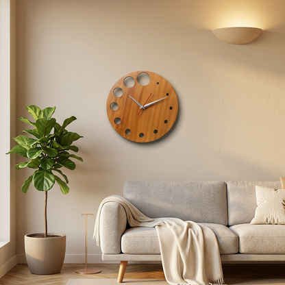 Modern Bubble wooden wall clock with unique circular cut-outs