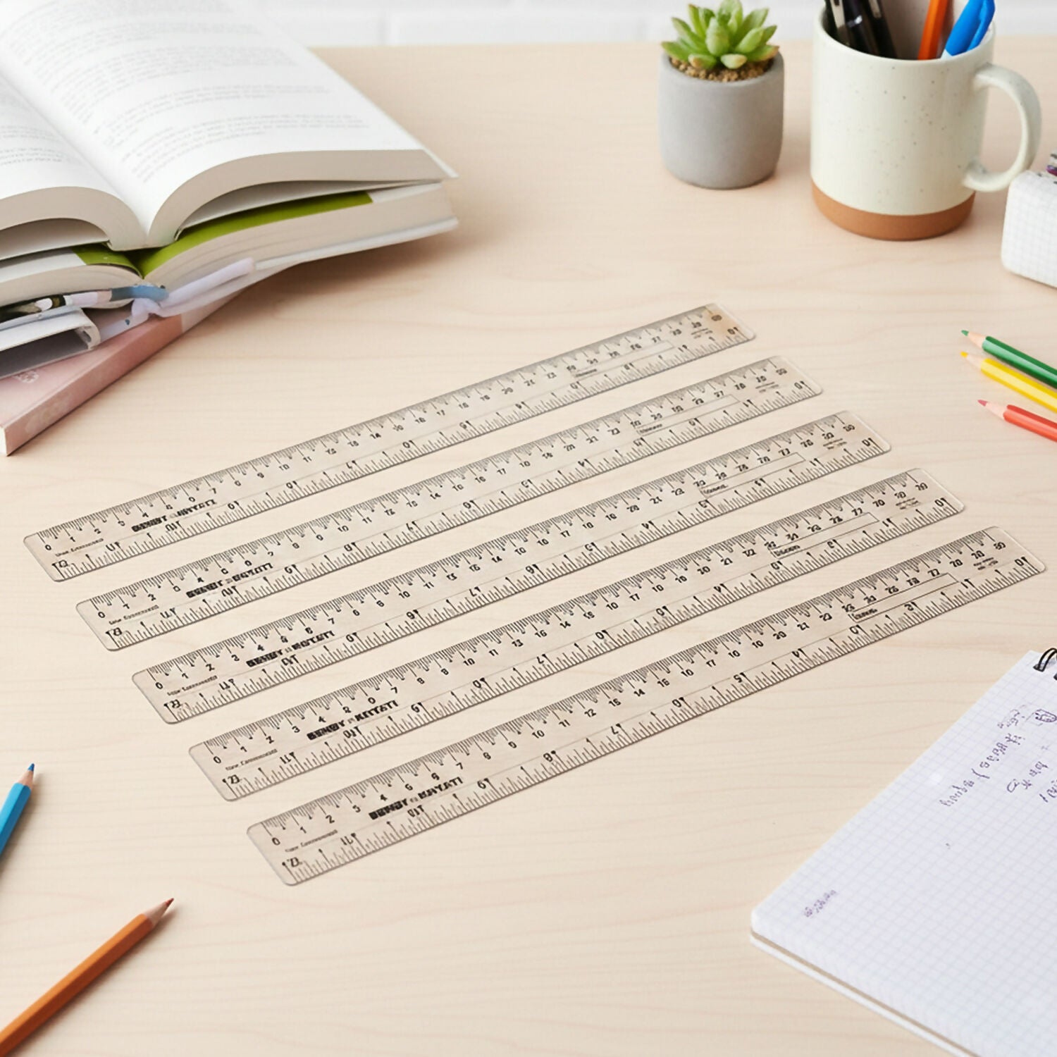 Flexible Transparent 30cm Bendy Ruler with Dual Scale Marking & Name Strip – Unbreakable Plastic (Pack of 5 Pieces)