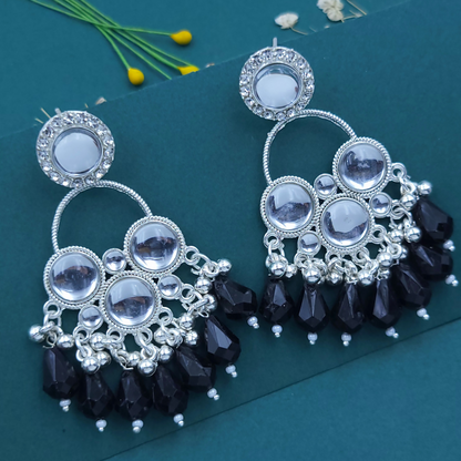 Kundan Black Pearl Silver Plated Chandbali Earrings Agate Alloy Chandbali Earring