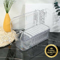 Clear Cotton Swab Storage Box with Flip Lid Ribbed Bathroom Vanity Organizer Case