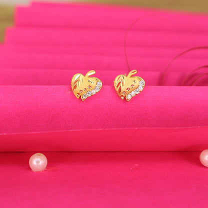 Gold Plated AD Heart Leaf Stud Earrings for women and girls