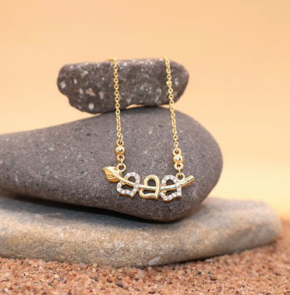 Gold Plated Interlocking Hearts Leaf AD Pendant Necklace For women and girls