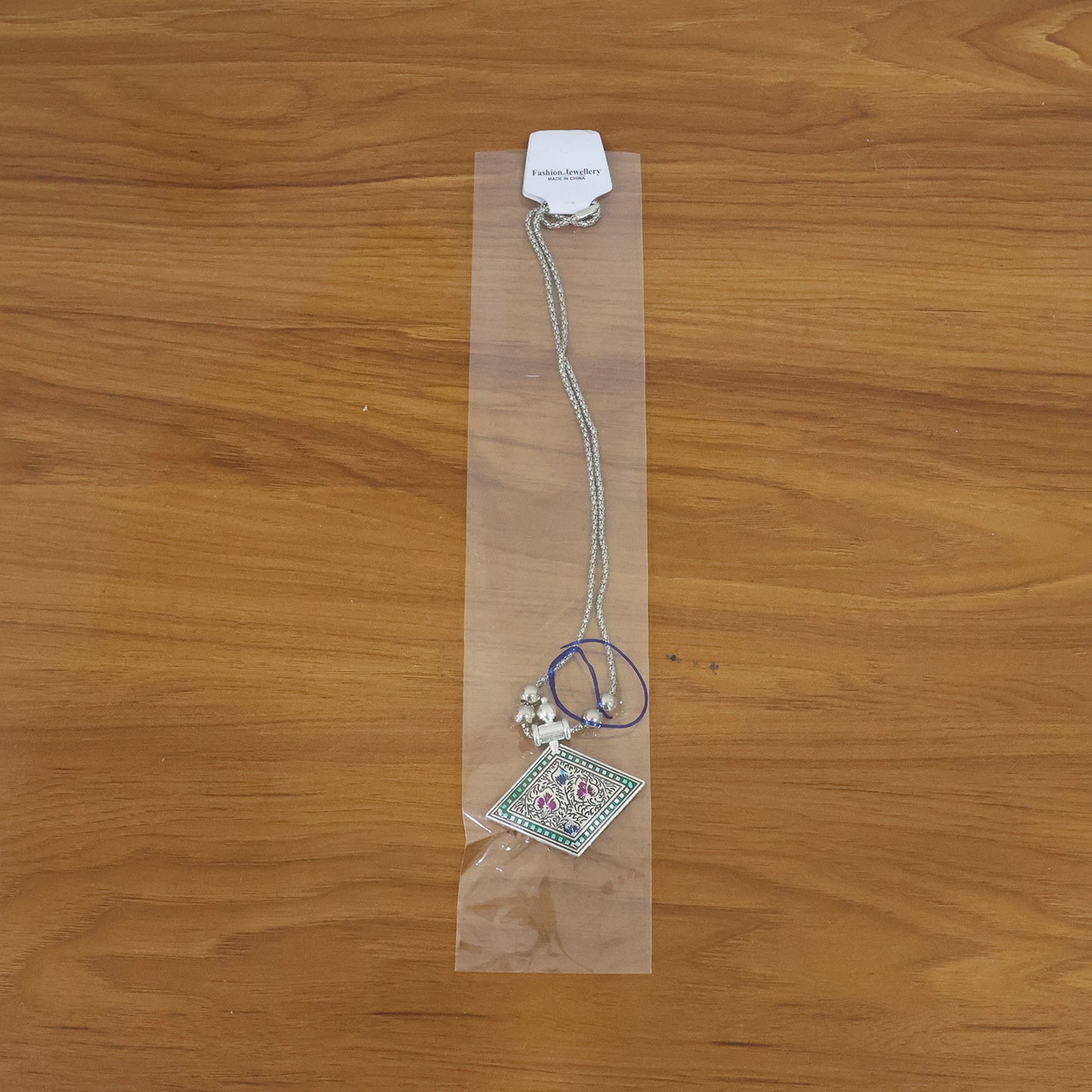 Traditional Square Motif Oxidised Silver Finish Pendant Necklace (1 Pc)