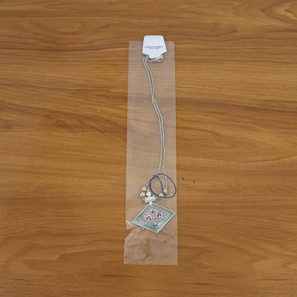 Traditional Square Motif Oxidised Silver Finish Pendant Necklace (1 Pc)