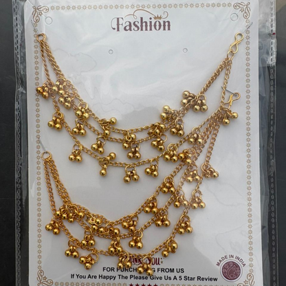 Traditional Gold-Tone Layered Anklet Set Festive Wear Dangling Charm Anklet Pair