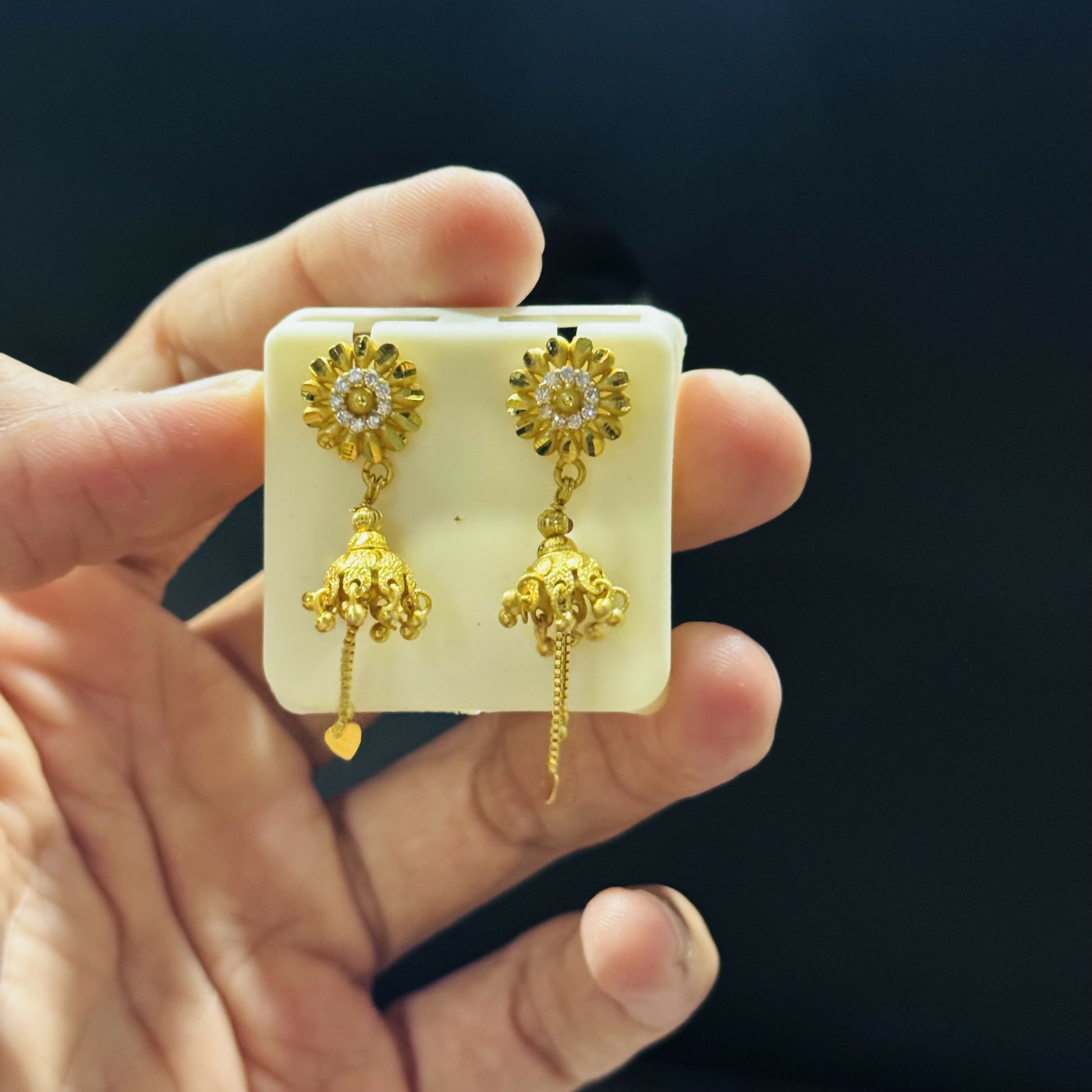 Classic Sunflower Shape Jhumka with Dangling Chains