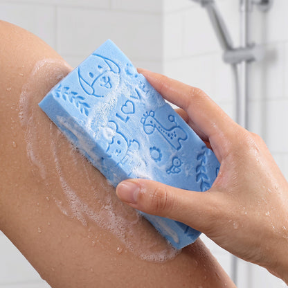 Blue bath exfoliating sponge for gentle body scrubbing and deep cleansing