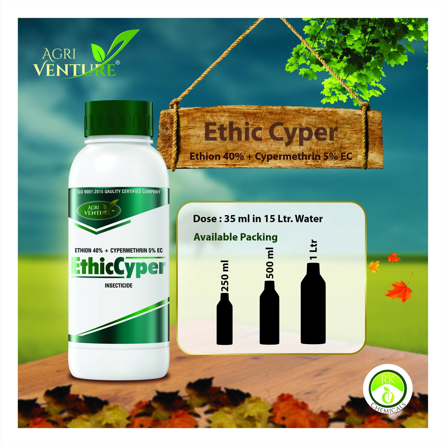 AgriVenture ETHICCYPER ( Ethion 40% + Cypermethrin 5% EC ) Insecticide, Highly Effective Against Bollwormsi (1000ML)