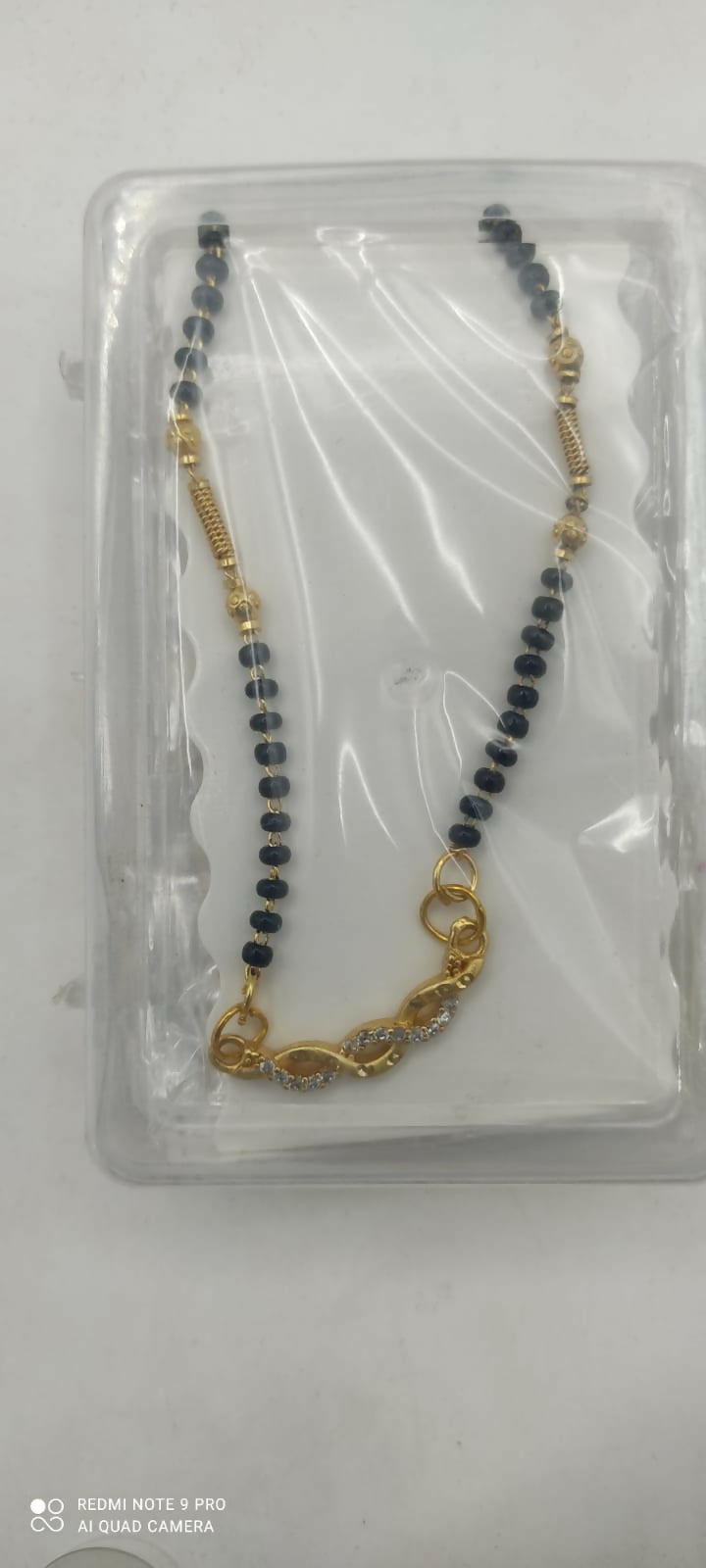 Gold Plated Infinity AD Mangalsutra with Black Beads