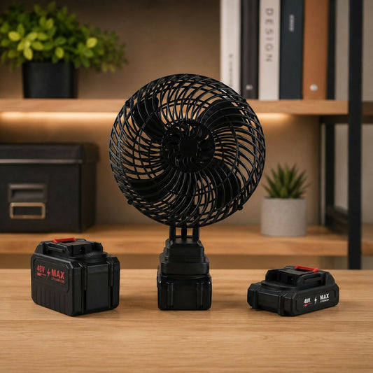 Rechargeable portable table fan with battery and charger
