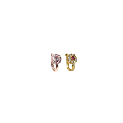 Diamond Cluster Clip-On Nose Ring (Rose/Gold Plated) Combo Pack of 2