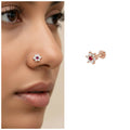 Rose Gold Ruby Nosepin Stud – Elegant Floral Labret Design